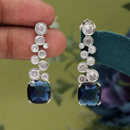 Blue Color American Diamond Earrings (ADE531BLU) - preyans.com