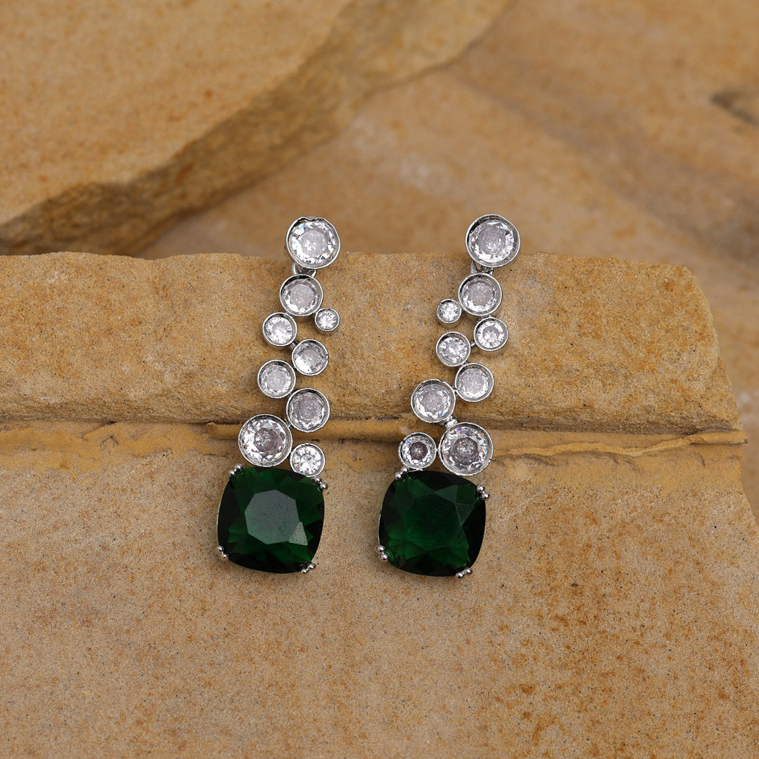 Green Color American Diamond Earrings (ADE531GRN) - preyans.com