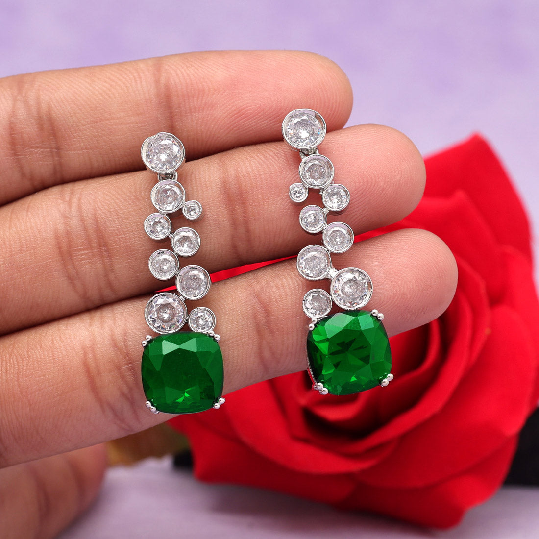 Green Color American Diamond Earrings (ADE531GRN) - preyans.com