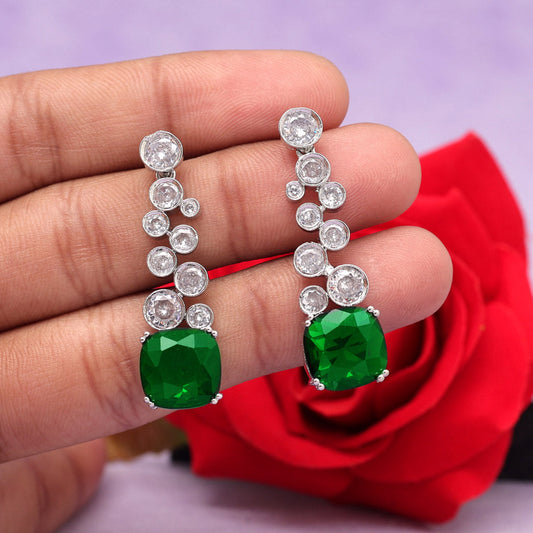 Green Color American Diamond Earrings (ADE531GRN) - preyans.com