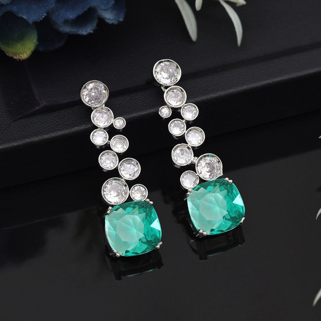 Light Green Color American Diamond Earrings (ADE531LGRN) - preyans.com