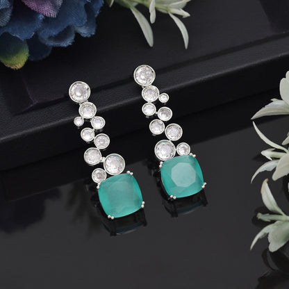 Pista Green Color American Diamond Earrings (ADE531PGRN) - preyans.com