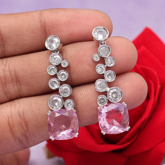 Pink Color American Diamond Earrings (ADE531PNK) - preyans.com