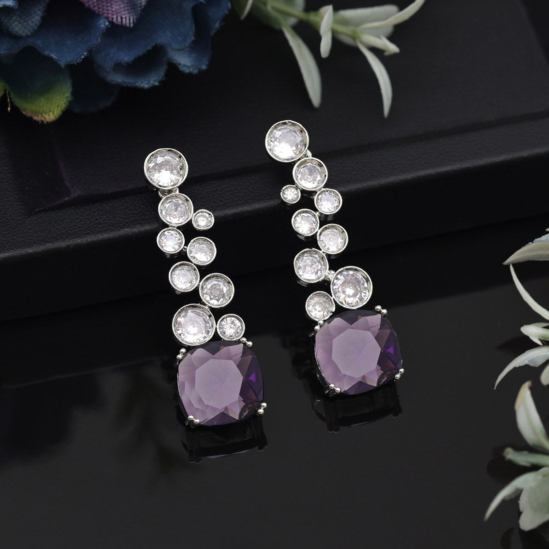 Purple Color American Diamond Earrings (ADE531PRP) - preyans.com