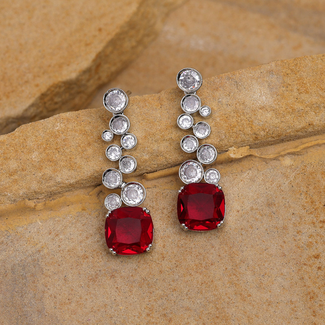 Red Color American Diamond Earrings (ADE531RED) - preyans.com