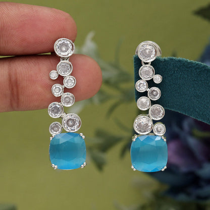 Turquoise Blue Color American Diamond Earrings (ADE531TBLU) - preyans.com