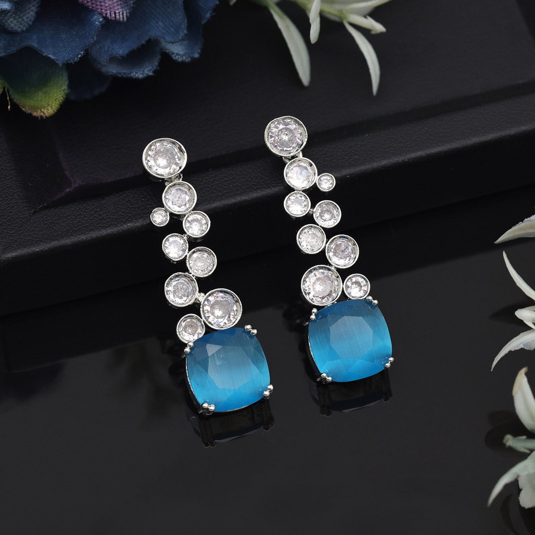 Turquoise Blue Color American Diamond Earrings (ADE531TBLU) - preyans.com