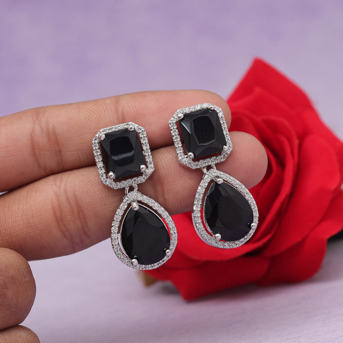 Black Color American Diamond Earrings (ADE532BLK) - Preyans.com