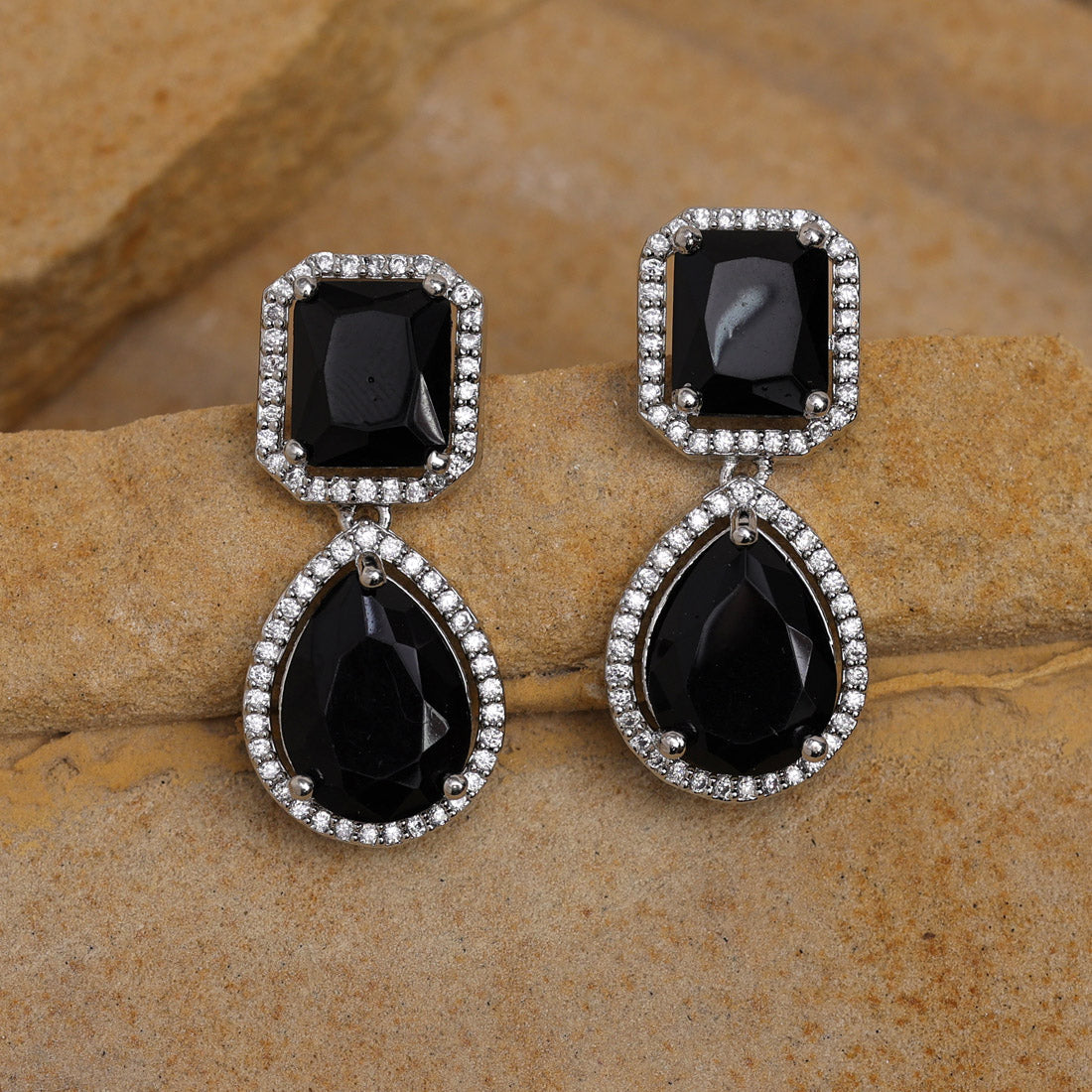 Black Color American Diamond Earrings (ADE532BLK) - Preyans.com