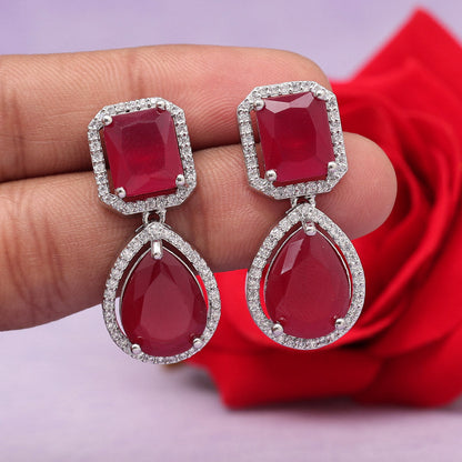 Maroon Color American Diamond Earrings (ADE532MRN) - Preyans.com