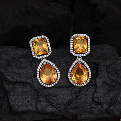 Mustard Yellow Color American Diamond Earrings (ADE532MYLW) - Preyans.com