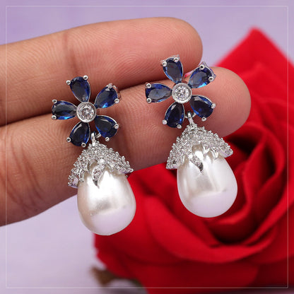 Blue Color American Diamond Earrings (ADE533BLU) - Preyans.com