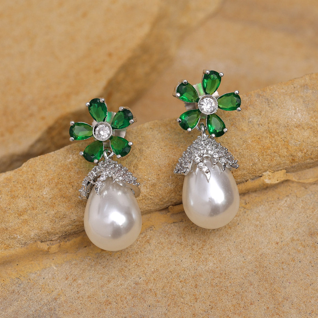 Green Color American Diamond Earrings (ADE533GRN) - preyans.com