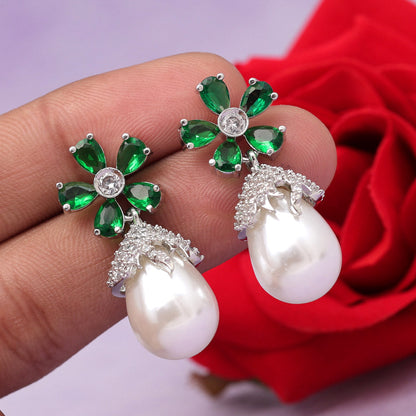 Green Color American Diamond Earrings (ADE533GRN) - preyans.com