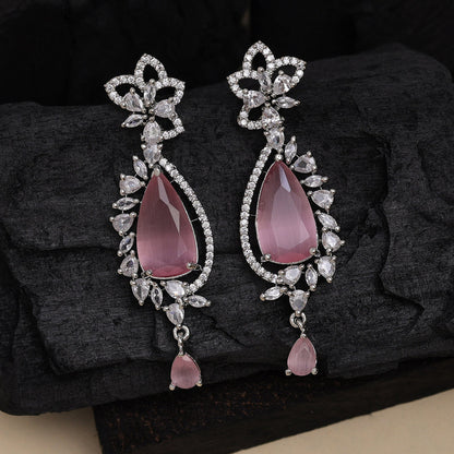 Pink Color American Diamond Earrings (ADE536PNK) - Preyans.com