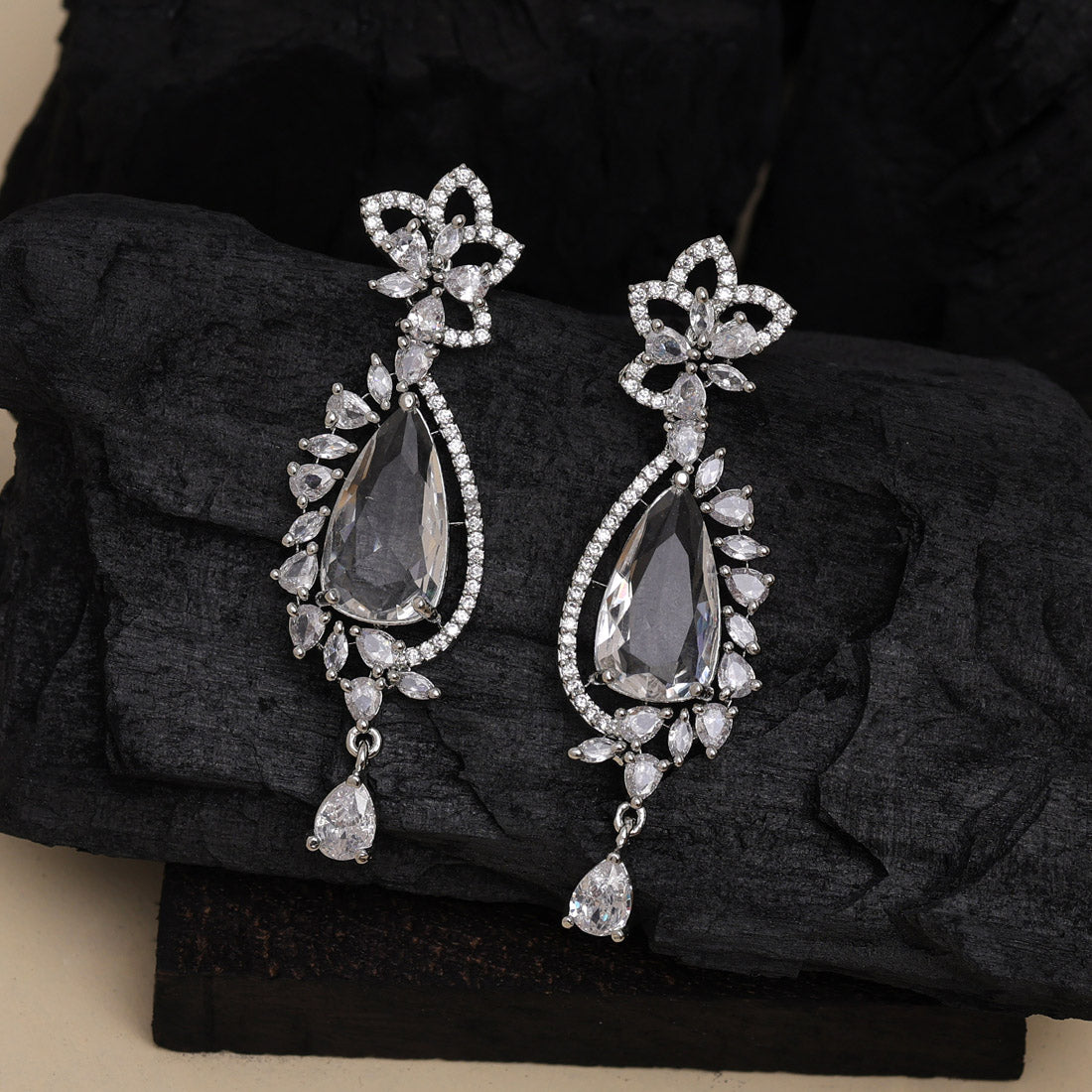 Silver Color American Diamond Earrings (ADE536SLV) - Preyans.com