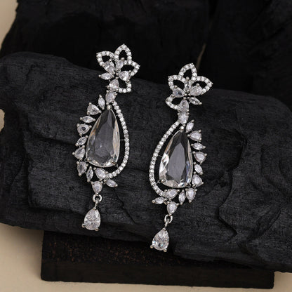 Silver Color American Diamond Earrings (ADE536SLV) - Preyans.com