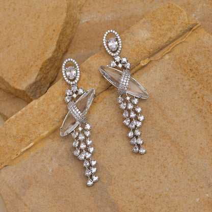 Silver Color American Diamond Earrings (ADE537SLV) - preyans.com