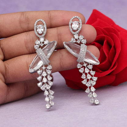 Silver Color American Diamond Earrings (ADE537SLV) - preyans.com