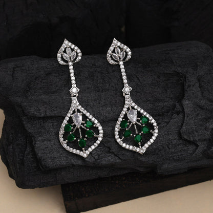 Green Color American Diamond Earrings (ADE541GRN) - Preyans.com