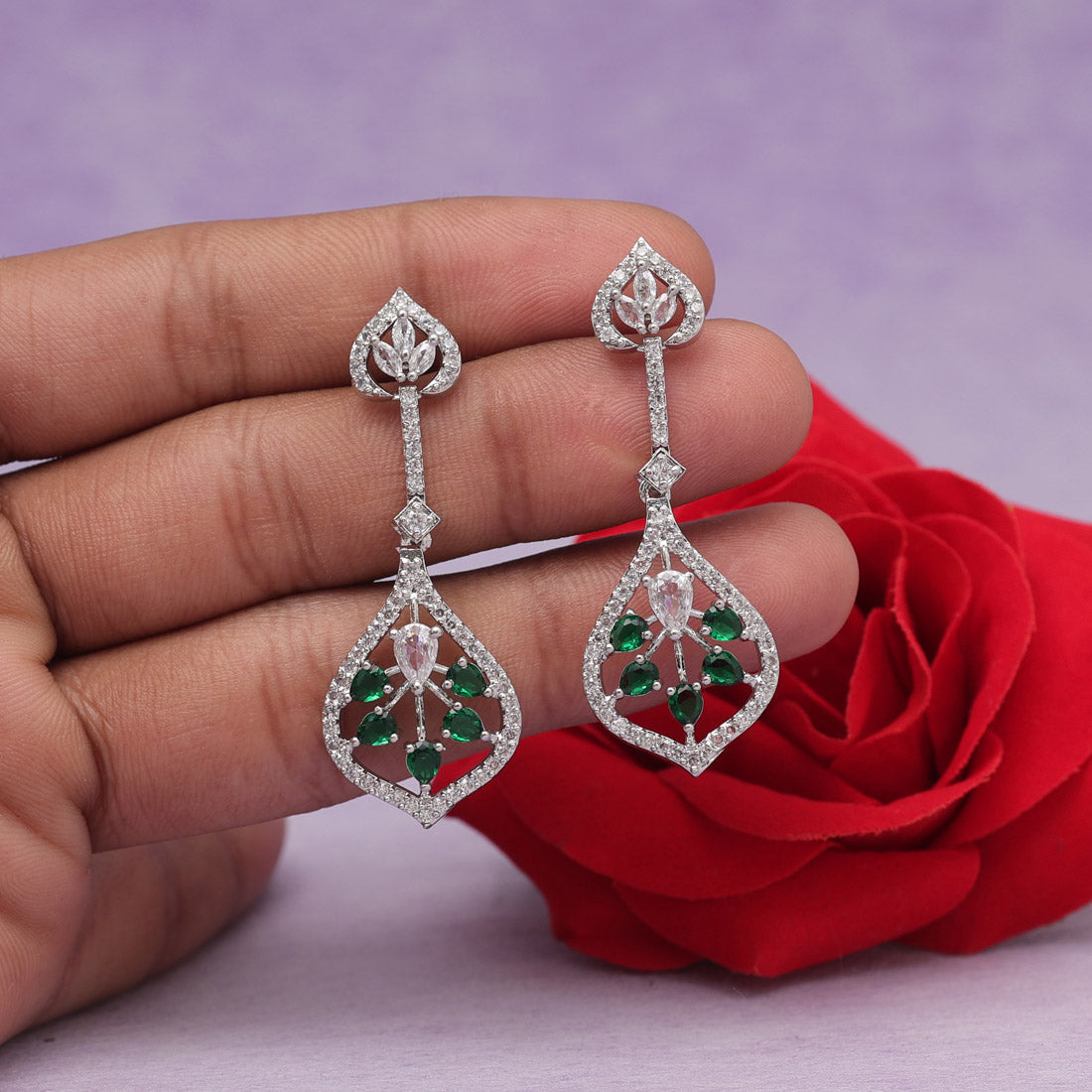 Green Color American Diamond Earrings (ADE541GRN) - Preyans.com