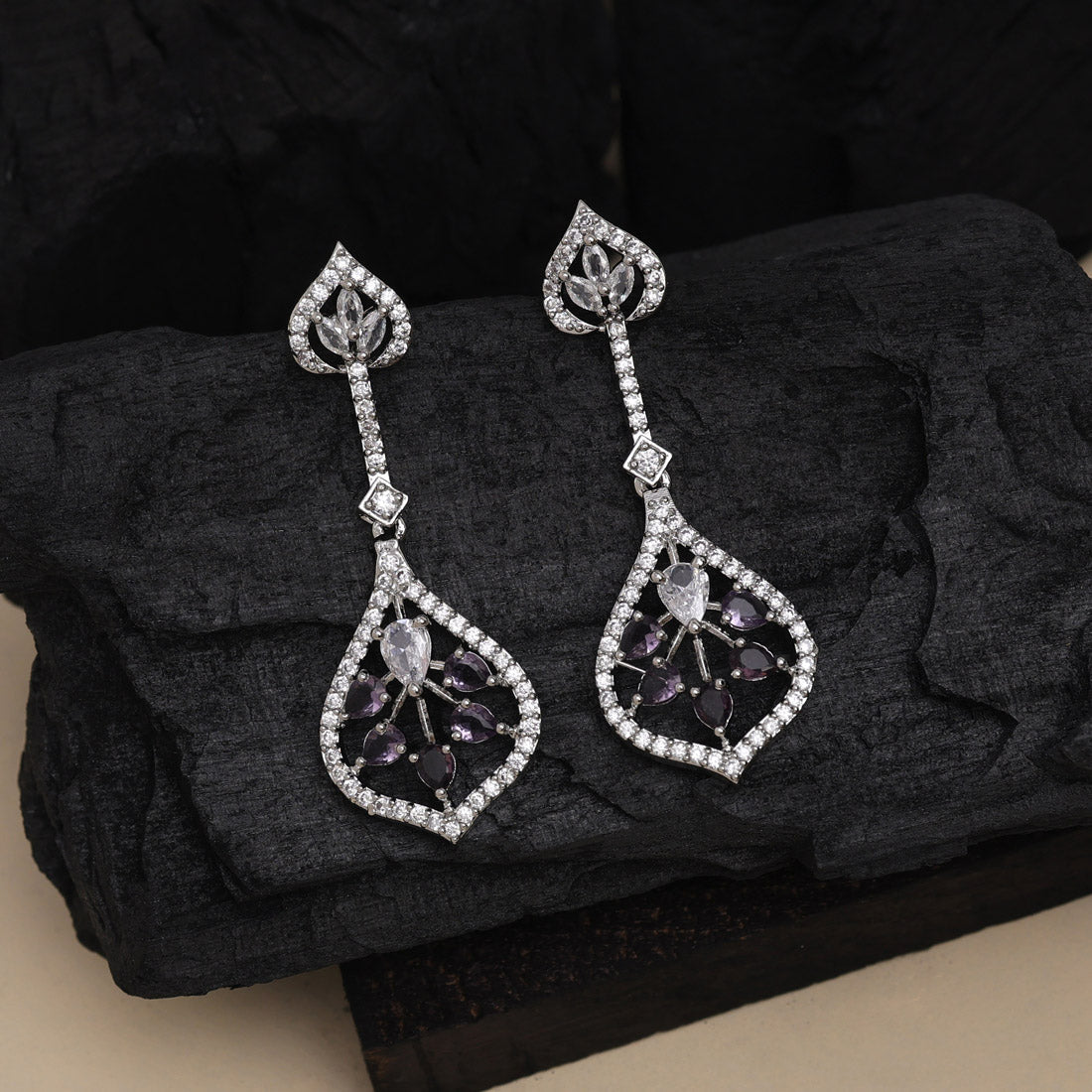 Purple Color American Diamond Earrings (ADE541PRP) - Preyans.com