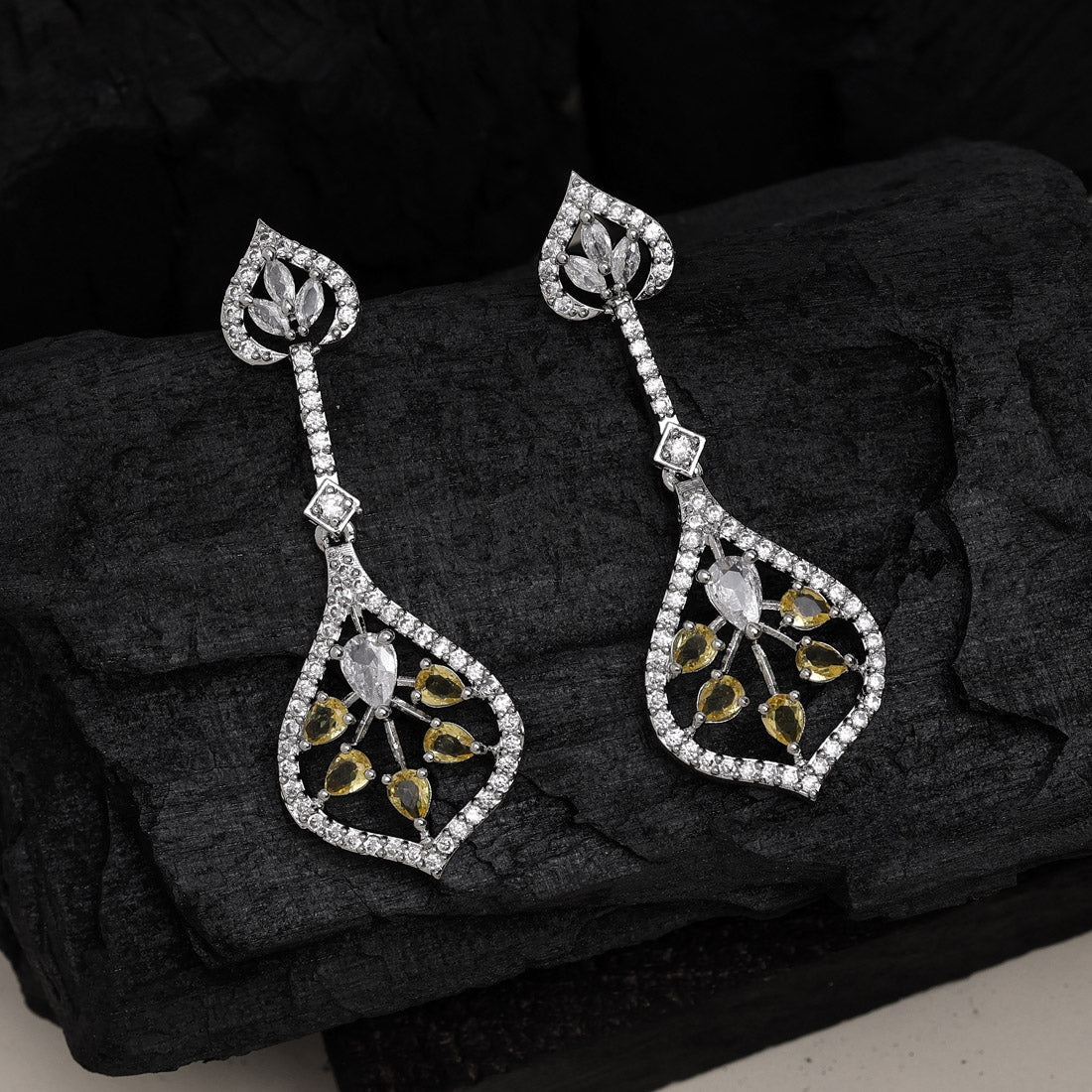 Yellow Color American Diamond Earrings (ADE541YLW) - Preyans.com