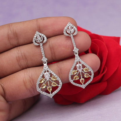 Yellow Color American Diamond Earrings (ADE541YLW) - Preyans.com