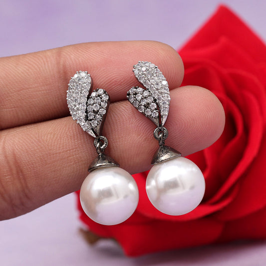 White Color American Diamond Earrings (ADE546WHT) - Preyans.com