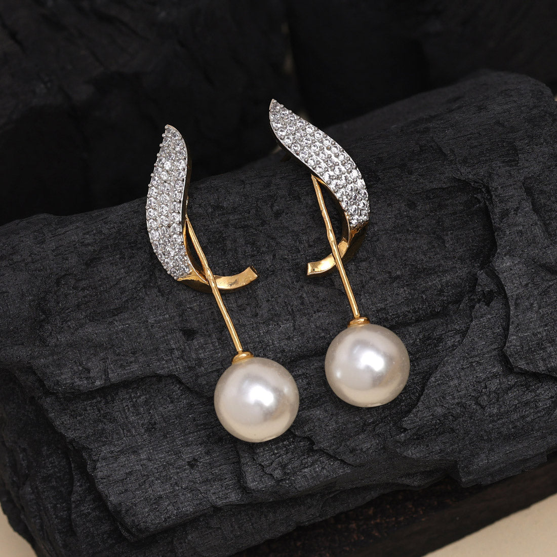 White Color American Diamond Earrings (ADE549WHT) - Preyans.com