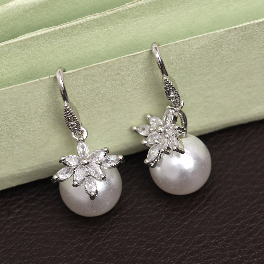 Silver Color American Diamond Earrings (ADE550SLV) - Preyans.com