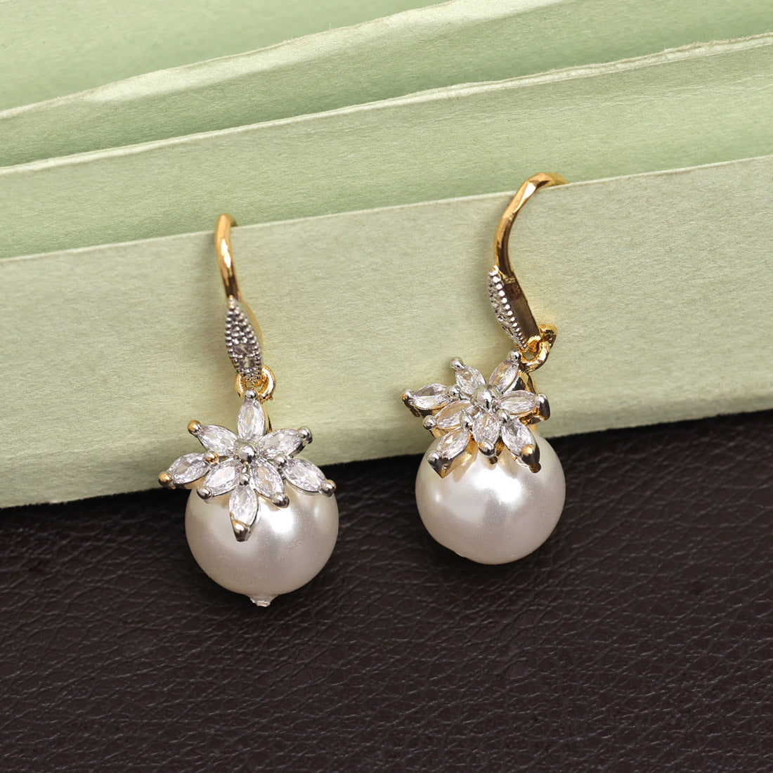 White Color American Diamond Earrings (ADE550WHT) - Preyans.com