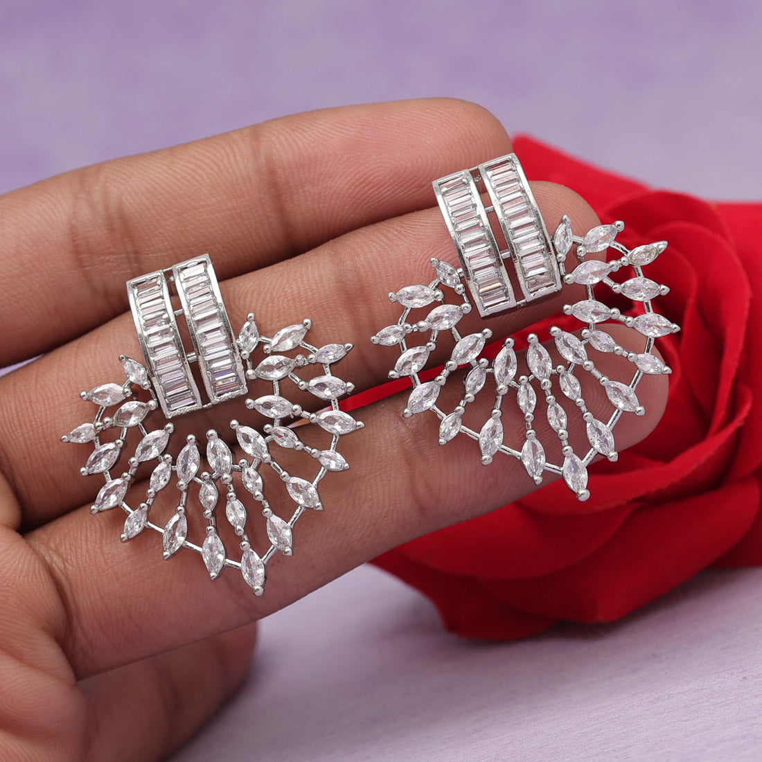 Silver Color American Diamond Earrings (ADE551SLV) - Preyans.com