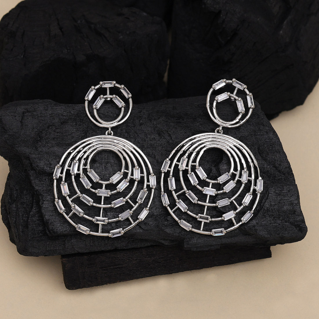 Silver Color American Diamond Earrings (ADE554SLV) - preyans.com