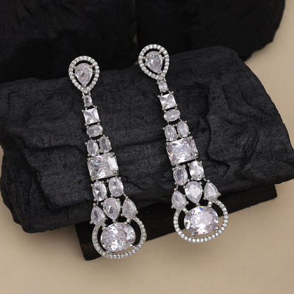 Silver Color American Diamond Earrings (ADE555SLV) - Preyans.com