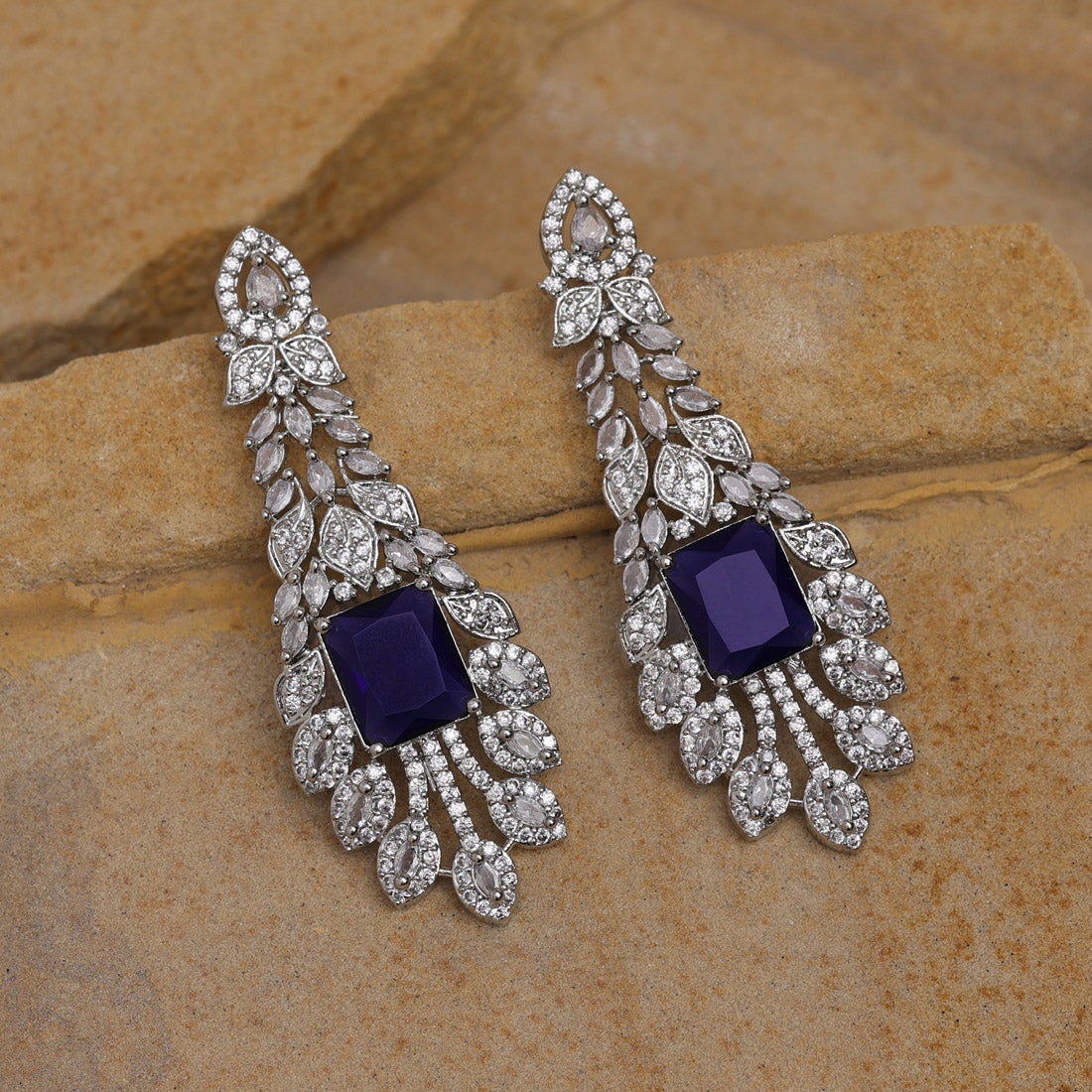 Blue Color American Diamond Earrings (ADE556BLU) - Preyans.com