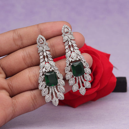 Green Color American Diamond Earrings (ADE556GRN) - Preyans.com