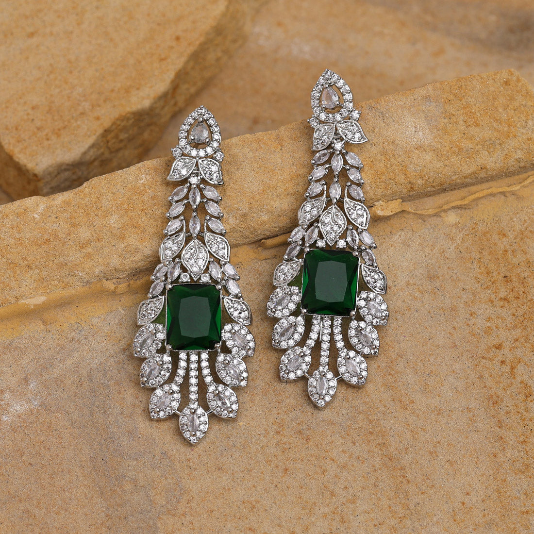 Green Color American Diamond Earrings (ADE556GRN) - Preyans.com