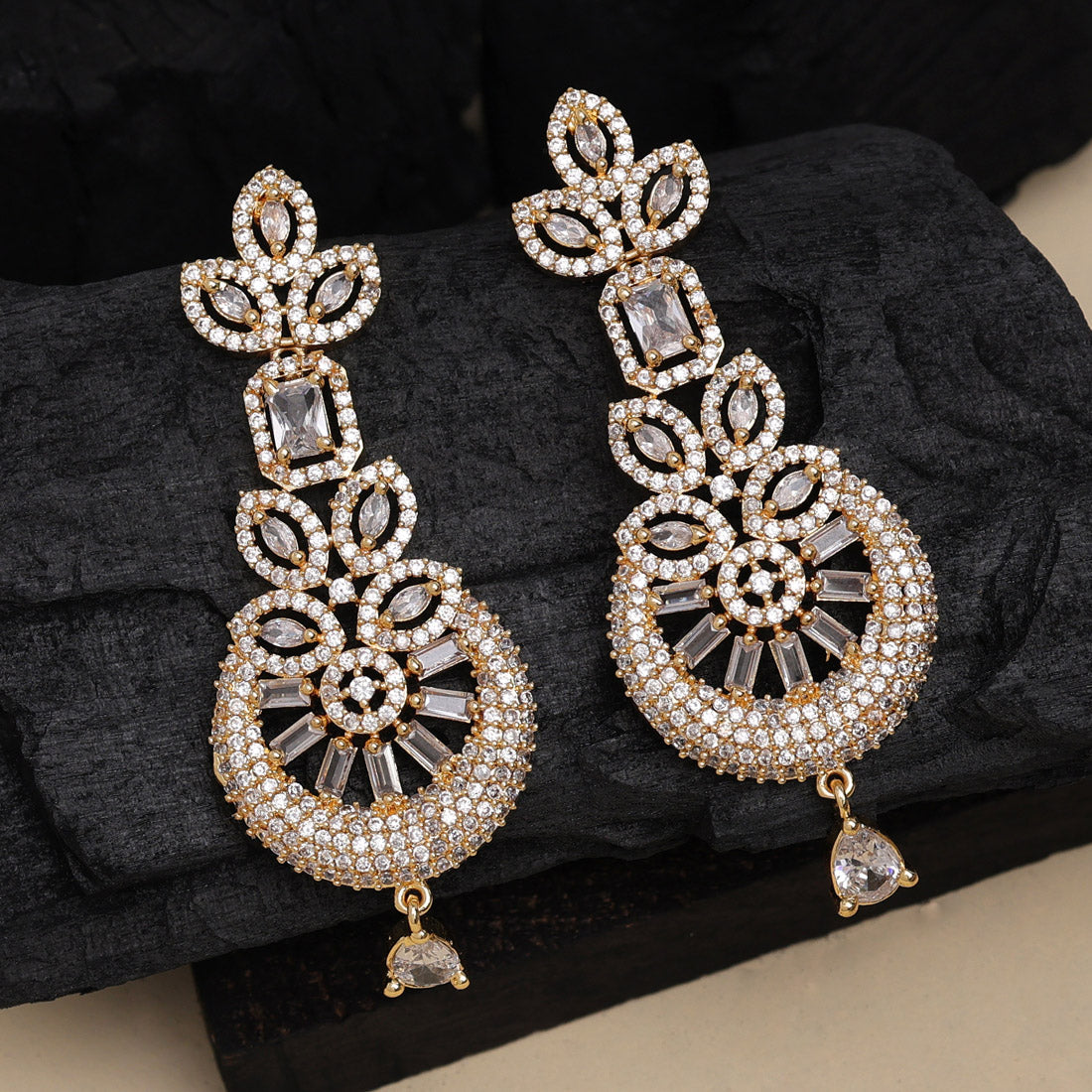 White Color American Diamond Earrings (ADE557WHT) - Preyans.com