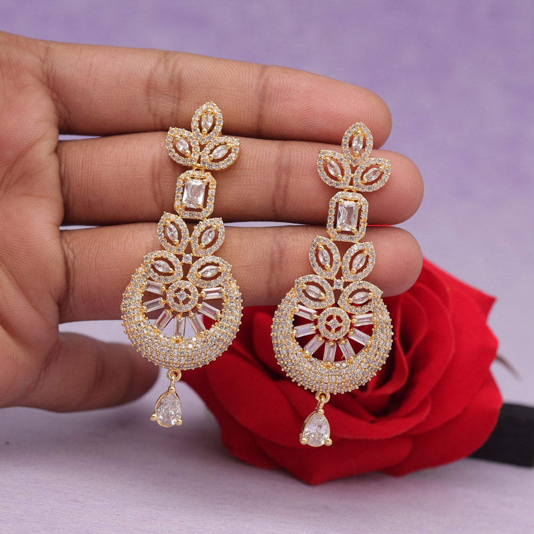 White Color American Diamond Earrings (ADE557WHT) - Preyans.com