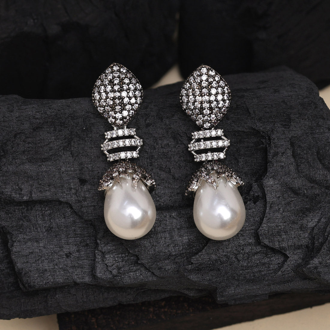 White Color American Diamond Earrings (ADE558WHT) - Preyans.com