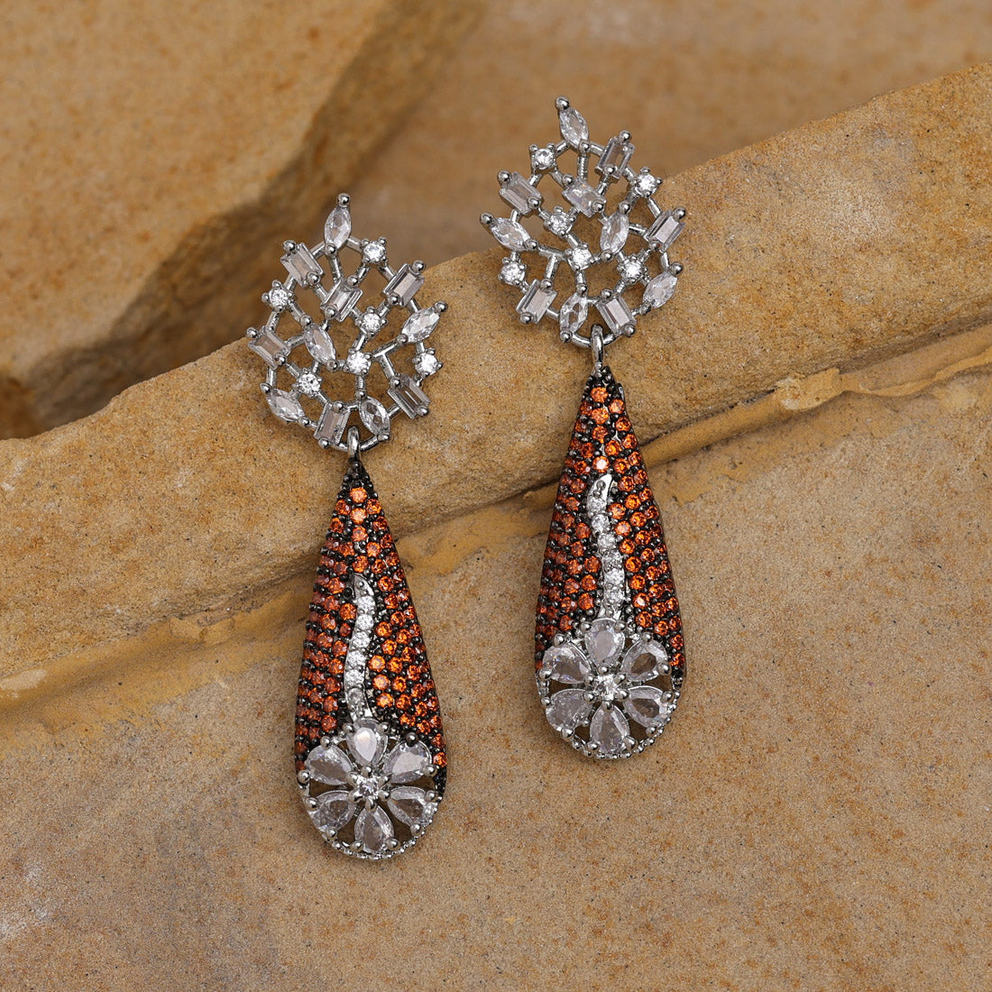 Orange Color American Diamond Earrings (ADE559ORG) - preyans.com