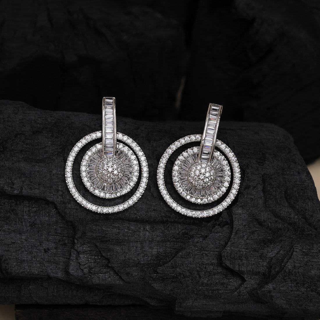 Silver Color American Diamond Earrings (ADE560SLV) - Preyans.com