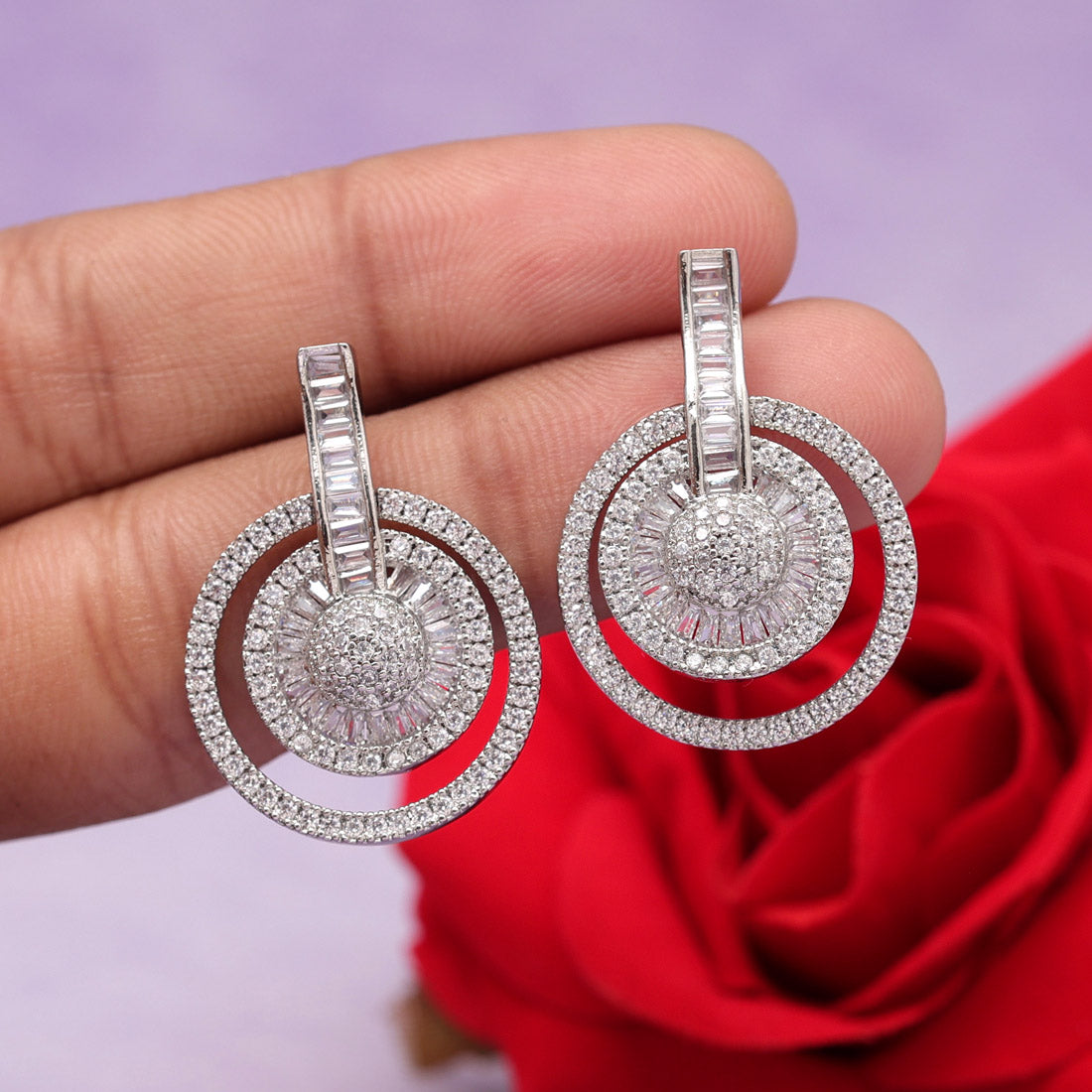 Silver Color American Diamond Earrings (ADE560SLV) - Preyans.com