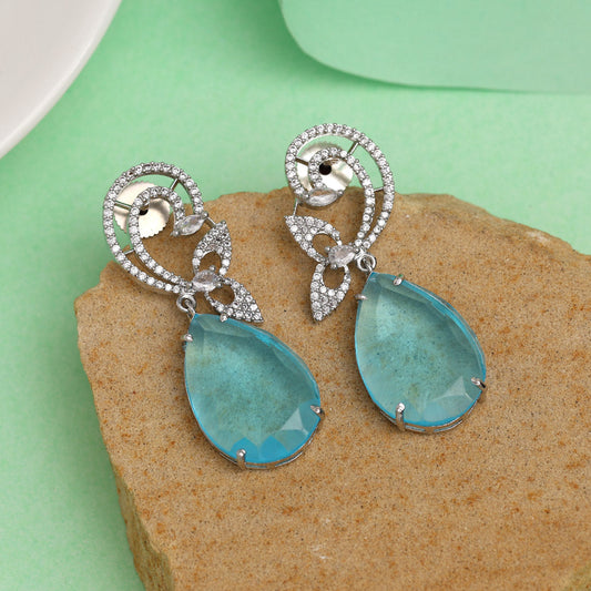 Sky Blue Color American Diamond Earrings (ADE561SBLU) - preyans.com