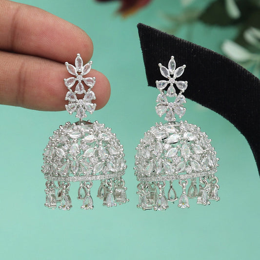 Silver Color American Diamond Earrings (ADE562SLV) - Preyans.com