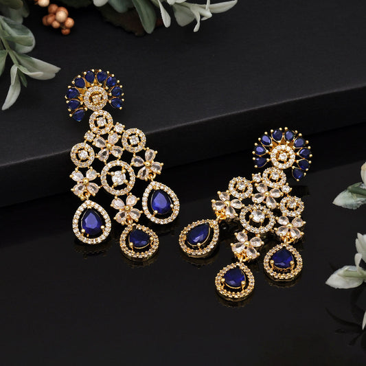 Blue Color American Diamond Earrings (ADE564BLU) - Preyans.com