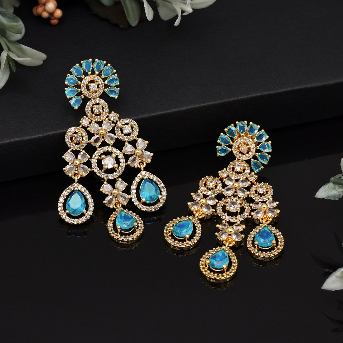 Firozi Color American Diamond Earrings (ADE564FRZ) - preyans.com