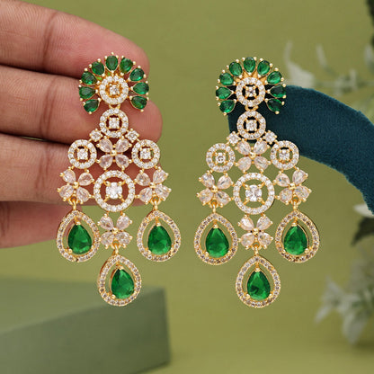 Green Color American Diamond Earrings (ADE564GRN) - Preyans.com