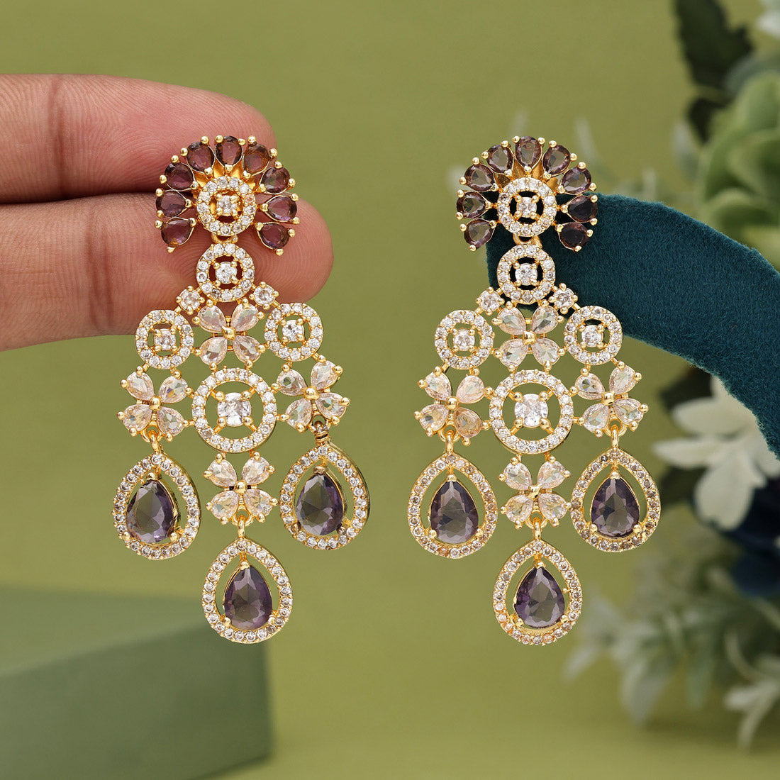 Light Purple Color American Diamond Earrings (ADE564LPRP) - preyans.com